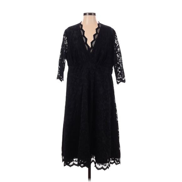 Kiyonna Dress Black Sze 12 Scalloped Boudoir Lace Style LBD Party Lined Feminine - Picture 6 of 11